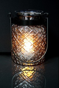 OUT OF STOCK    9"H METAL GLASS LANTERN  [201468]